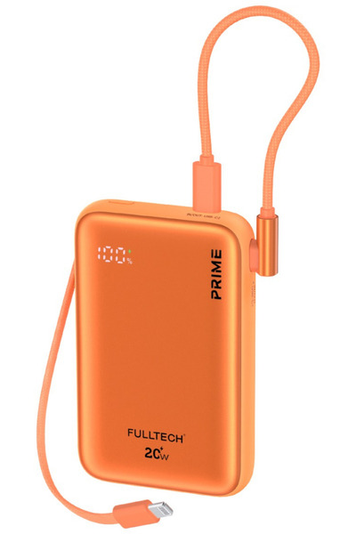 Vetech 20.000 mAh Powerbank Dijital Ekranlı Dahili Kablolu Özel Turuncu Renk