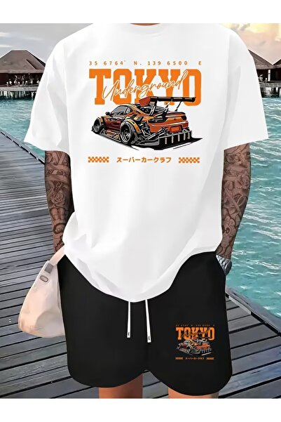 PAVRO Unisex Oversize Σετ Σορτς με Μπλούζα και Σορτς, Άνετο Σετ με Μικτά Τυπω...