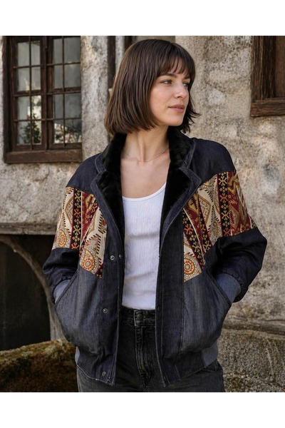 CANMODA (7985) Recien Unisex Γιακάς από γούνα Vintage Αζτέκικο Μπουφάν Oversi...