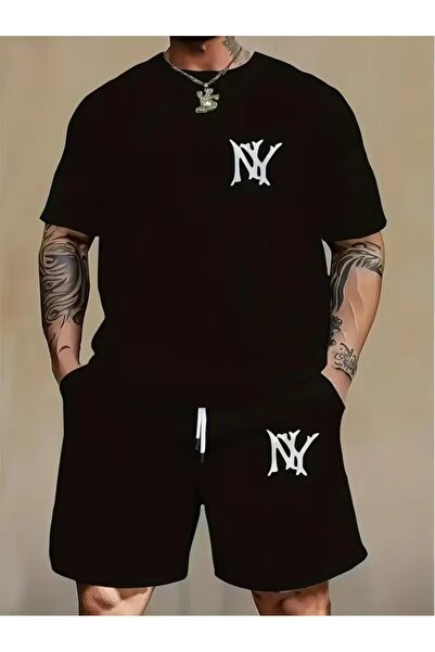 PAVRO Unisex Oversize Σετ Σορτς με Μπλούζα και Σορτς, Άνετο Σετ με Μικτά Τυπω...