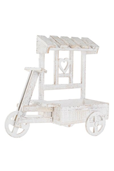 Zâna Casei Διακοσμητική Γλάστρα από Βουρτσισμένο Λευκό Ξύλινο Τρόλεϊ με Ρόδες...