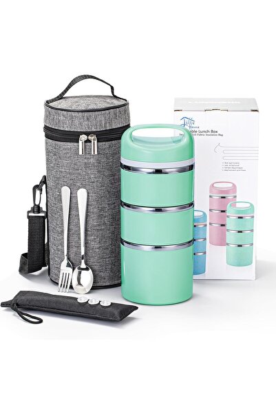 Lille Home Insulated Lunch Box Stackable Stainless Steel Lunch Box with 3-Tie...