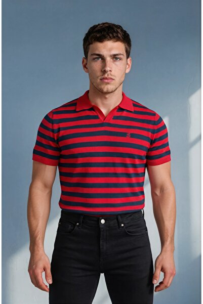 Sea Style Striped Polo Collar Men's Knitwear T-Shirt Fit Cut Summer Knit T-Shirt
