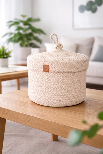 Bella Home Bellla Home Πλεκτό Καλάθι με Καπάκι |   Κουτί αποθήκευσης πολλαπλώ...