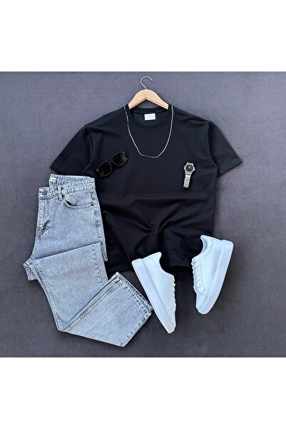 MODA تي شيرت أساسي عالي الجودة + بنطلون جينز
