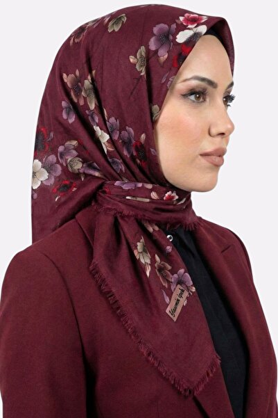 hadiora Women's Burgundy Floral Patterned Flared Scarf