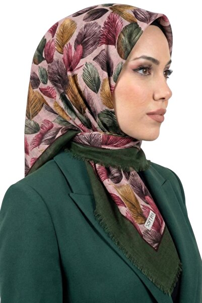 hadiora وشاح نسائي من الريش الكاكي المزخرف بالريش