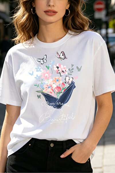 Fleck Womens T Shirts Floral Bouquet With Butterflies And You Are Beautiful T...