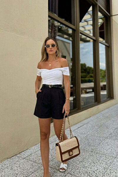 LEY COLLECTİON Pantaloni scurți de damă cu talie înaltă, plisați, cu țesătură...