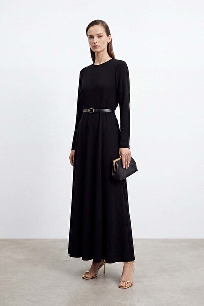 Puane Kadın Kemerli Maxi Elbise - 26S-12695ELB - BLACK