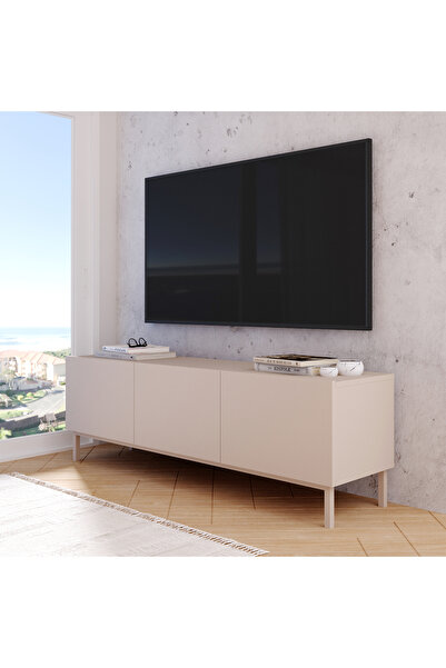 Robin Home Miami Tv Ünitesi Sehpası 3 Kapaklı Ahşap Ayaklı 150cm Kumsal