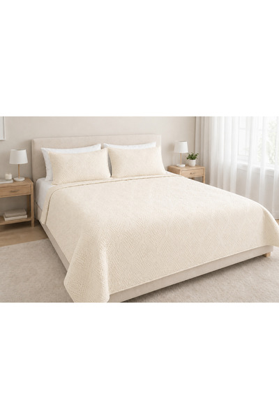 Melsin Çift Kişilik Yatak Örtüsü 240 x 260 cm - Yastık Kılıfı 2 Adet - Krem 3...