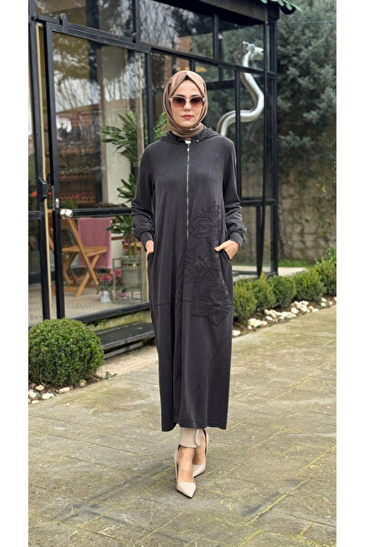 Nurcan Çetin 26910 Removable Hooded Embossed Floral Patterned Ferace