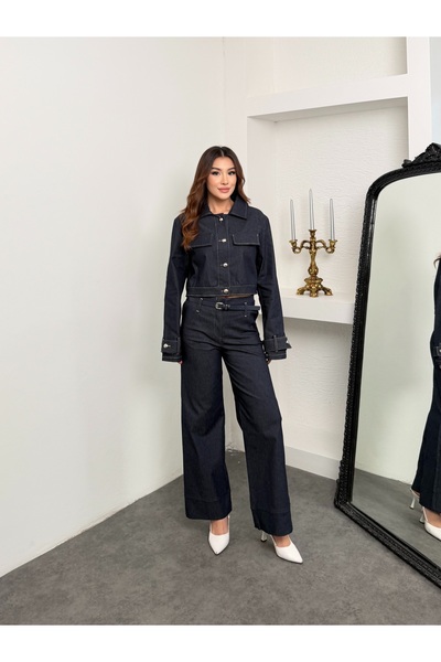 MiraMore Butik Women's Short Jacket High Waist Wide Leg Pants Set with Pocket...