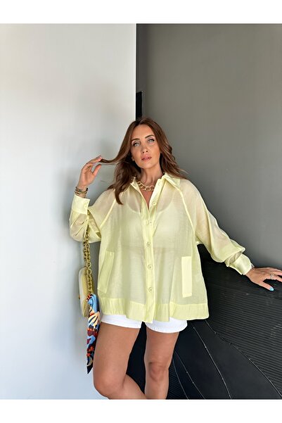 Zerrincan Giyim Sarı Yarasa Kol Oversize Gömlek