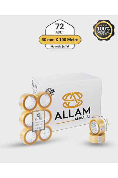 ALLAM AMBALAJ. 1 Koli (72 Adet) Hotmelt Şeffaf Koli Bandı 50mm x 100mt Güçlü ...