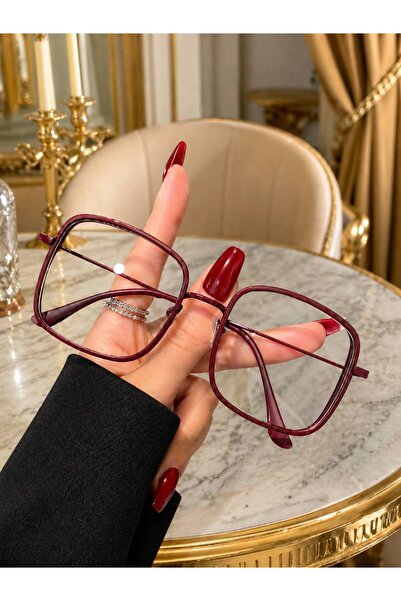 Yeşilmoda Women Square Frame Clear Lens Glasses Green Minimalist Fashion Goggle