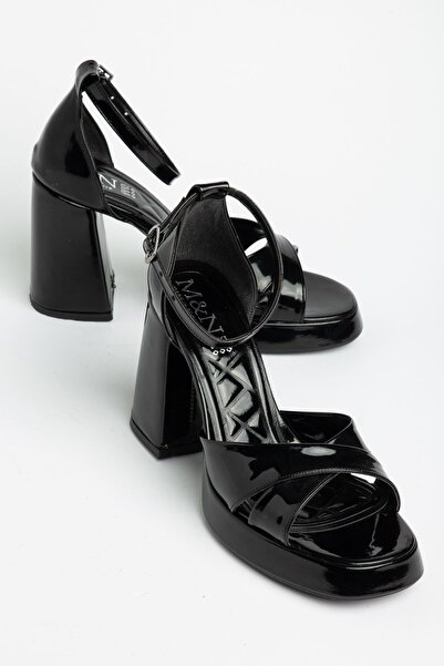 Hayalimdeki Ayakkabı Beijing Black Patent Leather Platform Open-Toe Thick Hee...