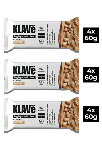 KLAVë High Protein Bar with Peanut Butter - 60g X 12 Units - 15g Protein, Veg...