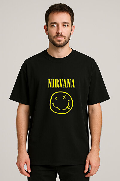 AYDESİGN Μπλουζάκι Nirvana με στάμπα και λαιμόκοψη ποδηλάτου σε μαύρο χρώμα