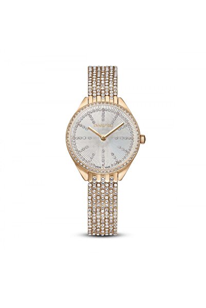 Swarovski Attract Saat Full Pave Metal Bileklik Beyaz Pembe Altin Rengi Kaplama