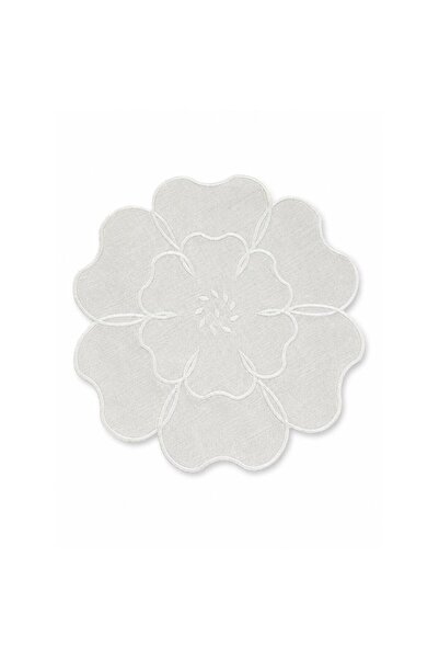 NURHAN HOME COLLECTION Maison Fleur Ekru Nakışlı 6'lı Keten Amerikan Servis Seti