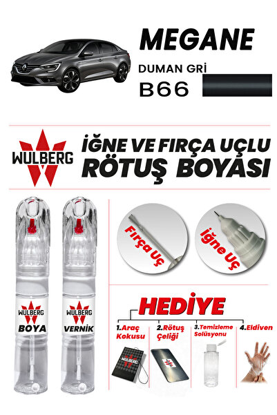 Wulberg Renault Megane Duman Gri B66 Rötuş Boya 25 ml + Vernik İğne & Fırça U...