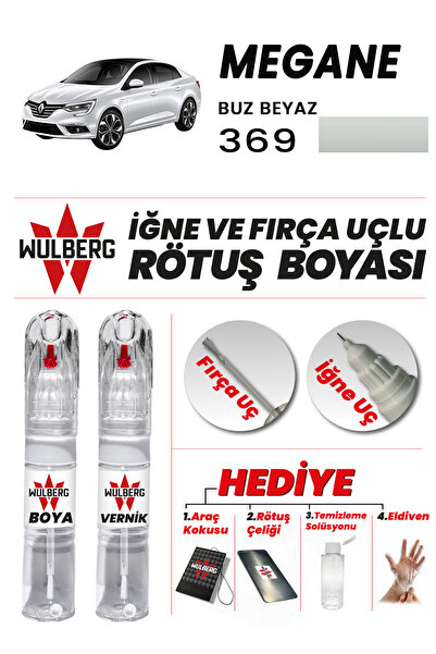 Wulberg Renault Megane Buz Beyaz 369 Rötuş Boya 25 ml + Vernik İğne & Fırça U...