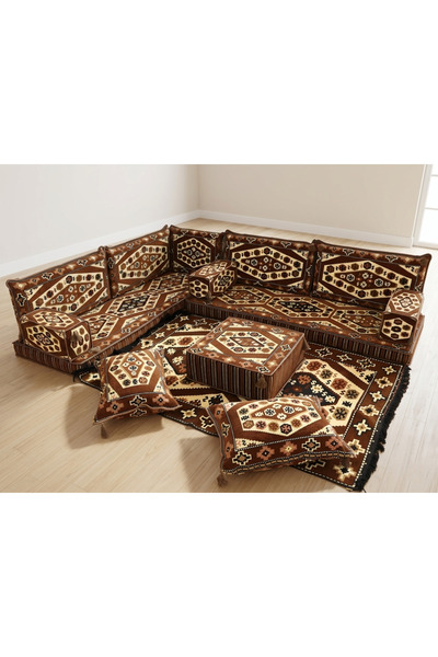 FEYZA DECOR HOME Şark Köşesi Takımı - Yörük Kilim Desenli L Tipi Yer Minderi ...
