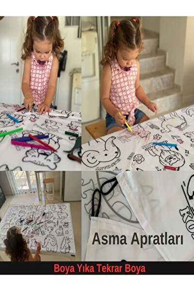 Aşkın Parti Evi 2 Li Set Kumaş Yıkanabilir Boyama Seti 12li Boya Ile Su Geçirmez Örtü Eğitici Boyama 100x150cm