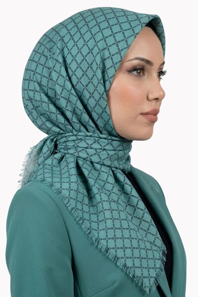hadiora وشاح نسائي مموج بنمط هندسي باللون الأخضر المائي