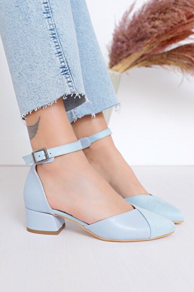 Saadet Kaya Butik Women's Heeled Baby Blue Leather-Suede Shoes