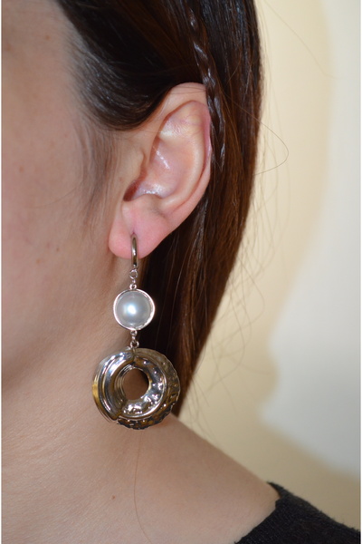 shop Hanging Pearl Detail Silver Color Earrings