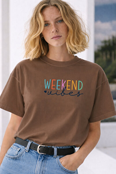 ArtYus Μπλουζάκι Weekend Vibes με στάμπα κειμένου, Unisex Oversize – Βαμβακερ...
