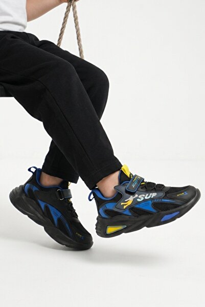 ruffon Black Saks Velcro Mesh Boys' Sports Shoes