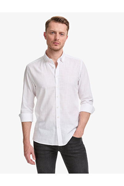 Pierre Cardin Beyaz %100 Pamuk Keten Görünümlü Slim Fit Uzun Kollu Gömlek 503...