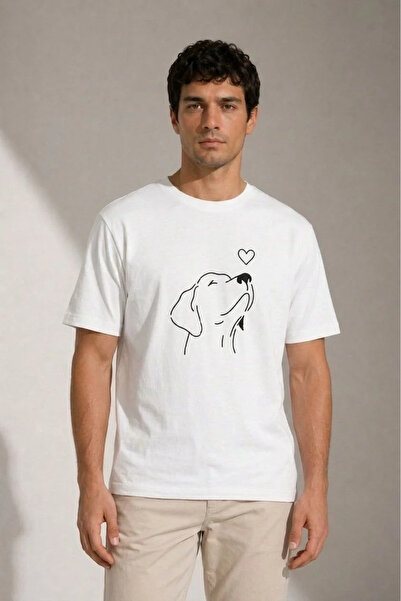 LUMİART Men's Minimal Printed T-Shirt with Dog Figure Short Sleeve Summer T-S...