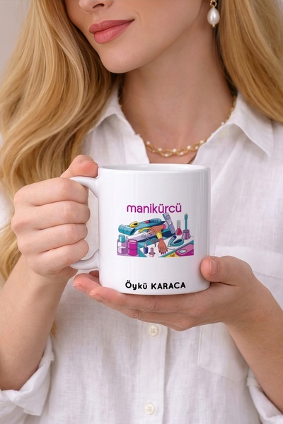 Kirbi Reklam Manikürcü Meslek Kişiye Özel Çift Taraflı Baskılı Porselen Kupa ...