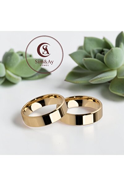 Alyans 6MM 925 AYAR DÜZ KESME GÜMÜŞ ÜZERİNE 14 AYAR ALTIN KAPLAMALI