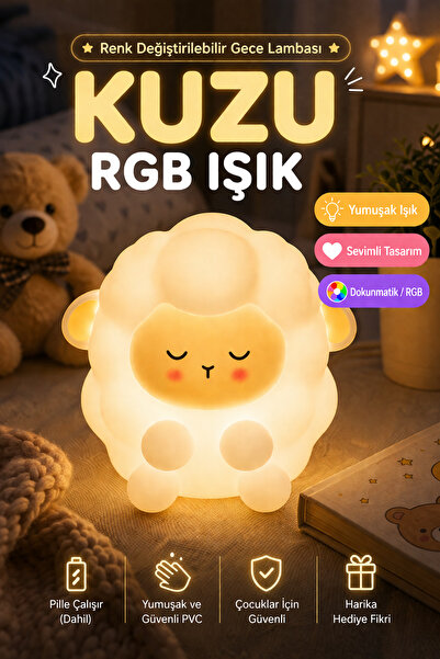 OpenCity Kuzu RGB Gece Lambası Dokunmatik Silikon Led Çocuk Odası Işık 10 cm ...