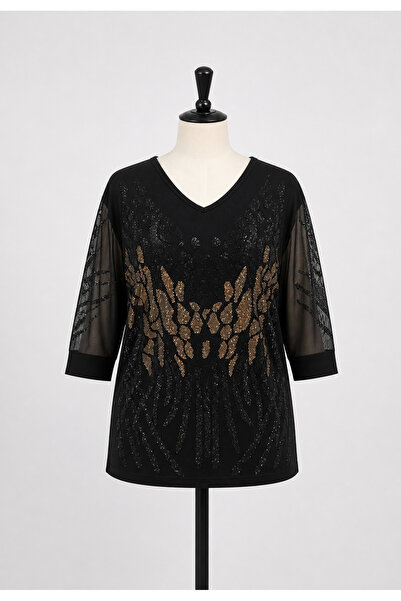 SOSA Bronze/Silver Stone Embroidered Large Size Luxury 3/4 Sleeve Mother Comb...