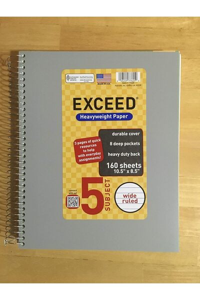 Exceed Wide ruled 5-subject notebook with 160 sheets