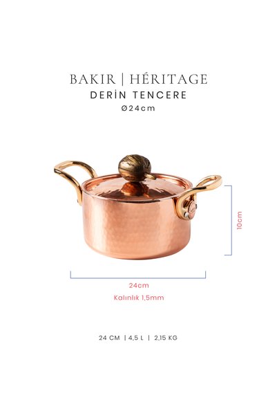 Voeux Kitchenware وعاء طهي نحاسي عميق من مجموعة هيريتاج 24 سم