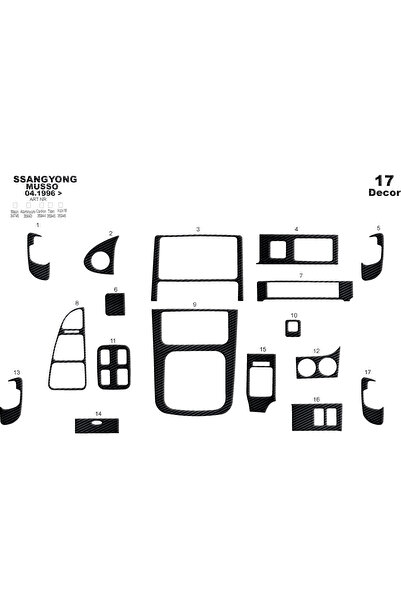 Marscockpitdesign غطاء كونسول توربيدو لسيارة سانغيونغ موسو 1996-1999، 17 قطعة