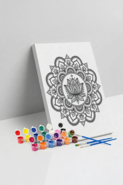 Tabdiko Lotus Desenli Mandala Tuval Boyama Seti 40x50 cm