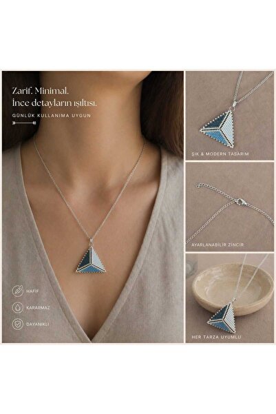 El Yapımı Tasarım Minimal Geometric Pyramid Necklace (Miyuki Beads)