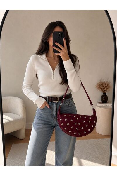 Moda Sekiz Women's Half Moon Bag with Staple Detail and Double Straps, Stylis...
