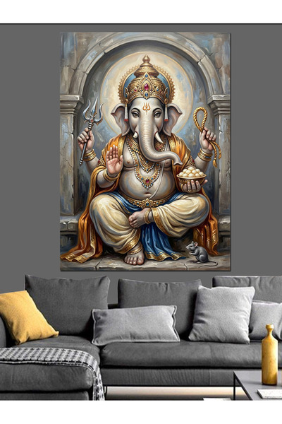 Artmeg Ganesha cu cap de elefant așezat pe tron - Pânză decorativă - Masă din...