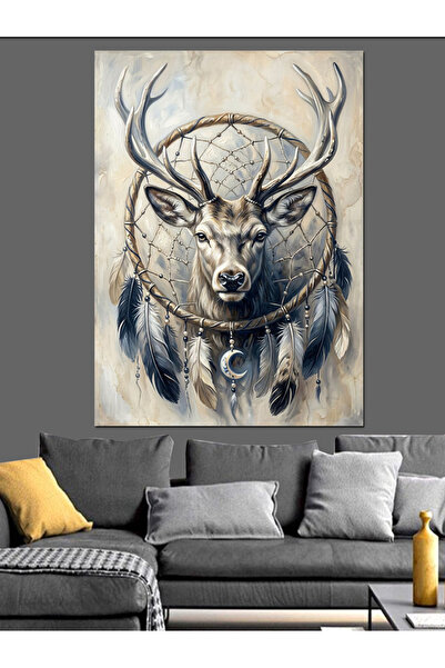 Artmeg Pânză decorativă Mistical Dream Catcher și Cerb - Tablou din lemn MDF
