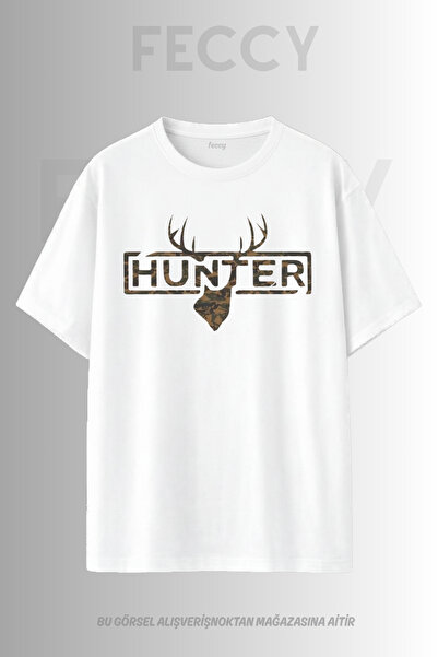 FECCY Tricou unisex supradimensionat cu imprimeu Hunter, tematică Hunter, pen...